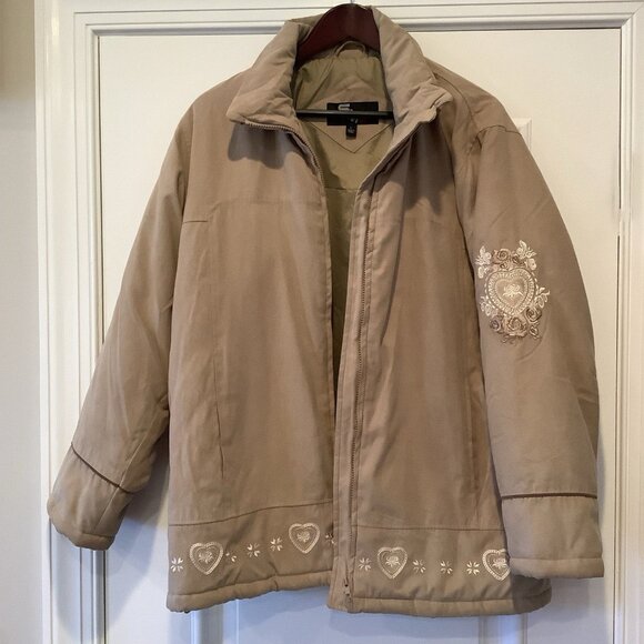 Vintage SM2 Tan Coat With Embroidery Sleeves And Bottom Lined Sz Large Y2K 90s - Picture 3 of 15